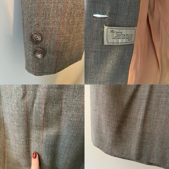 1940s Grey with Red Pinstripes That Young Leeds Look Two Piece Suit Medium - Picture 8 of 8